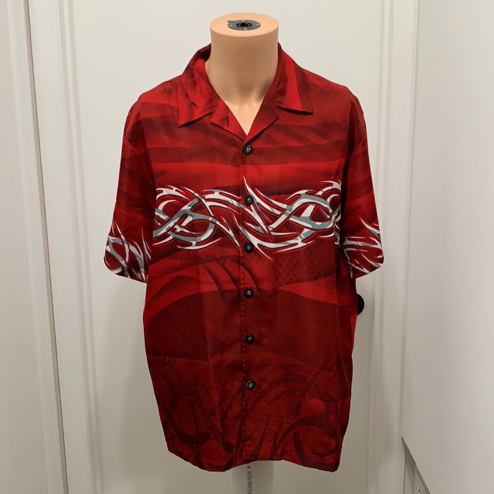 C-Two tribal flames button short sleeve shirt